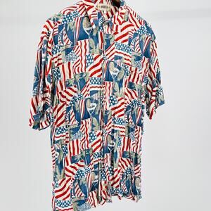 Vintage 90s Compra Moda Red White Blue Patriotic Flag Shirt